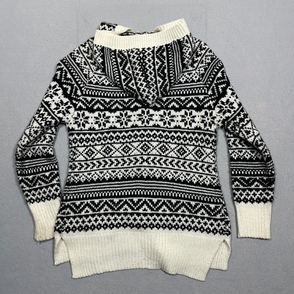 AvalancheNordic Toggle Cardigan Sweater Hooded Small Black White Fair Isle Knit - Picture 10 of 14